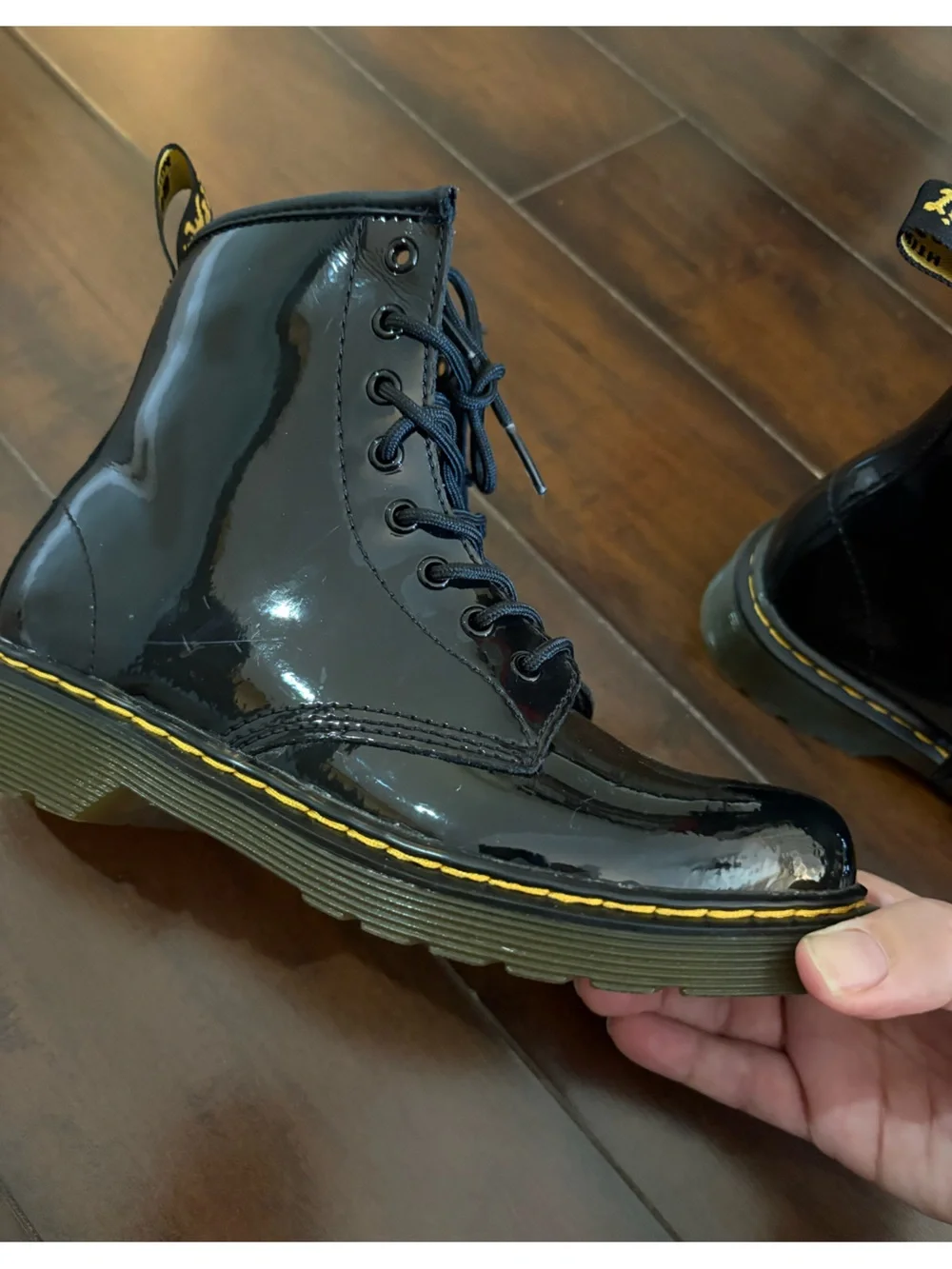 Dr. Martens Junior Glossy Black Patent Lace-Up Ankle Combat Boots Kids Size 3